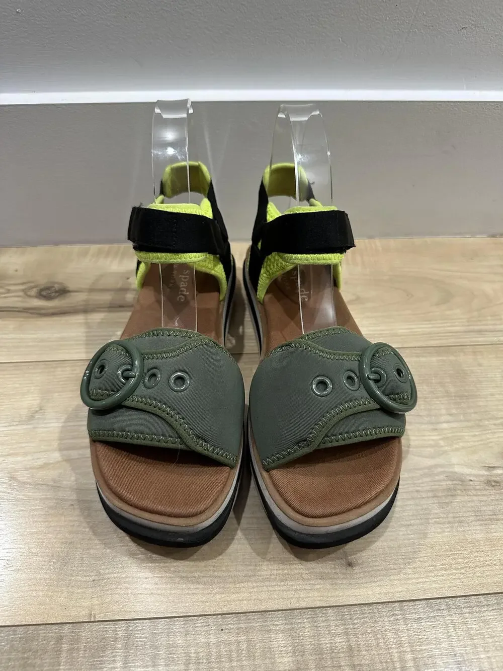 Kate Spade Shoes Womens Size 9 Green Black Neon Yellow Strappy Platform Sandals